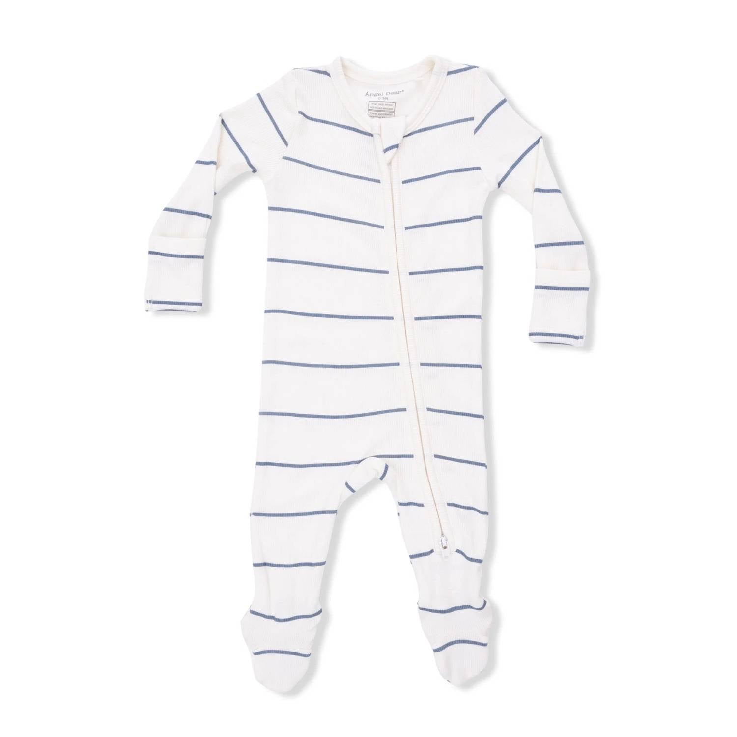 Angel Dear - Kids Vintage Stripe Ribbed Modal 2 Way Zipper Footie