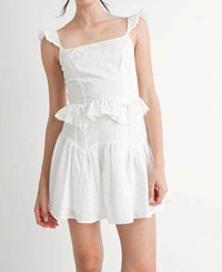 Mable - Eyelet Ruffle Sleeve Top And Mini Skirt Set