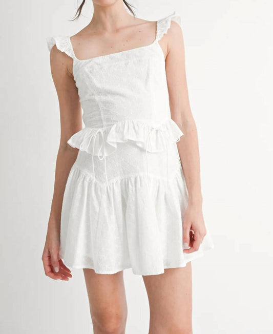 Mable - Eyelet Ruffle Sleeve Top And Mini Skirt Set