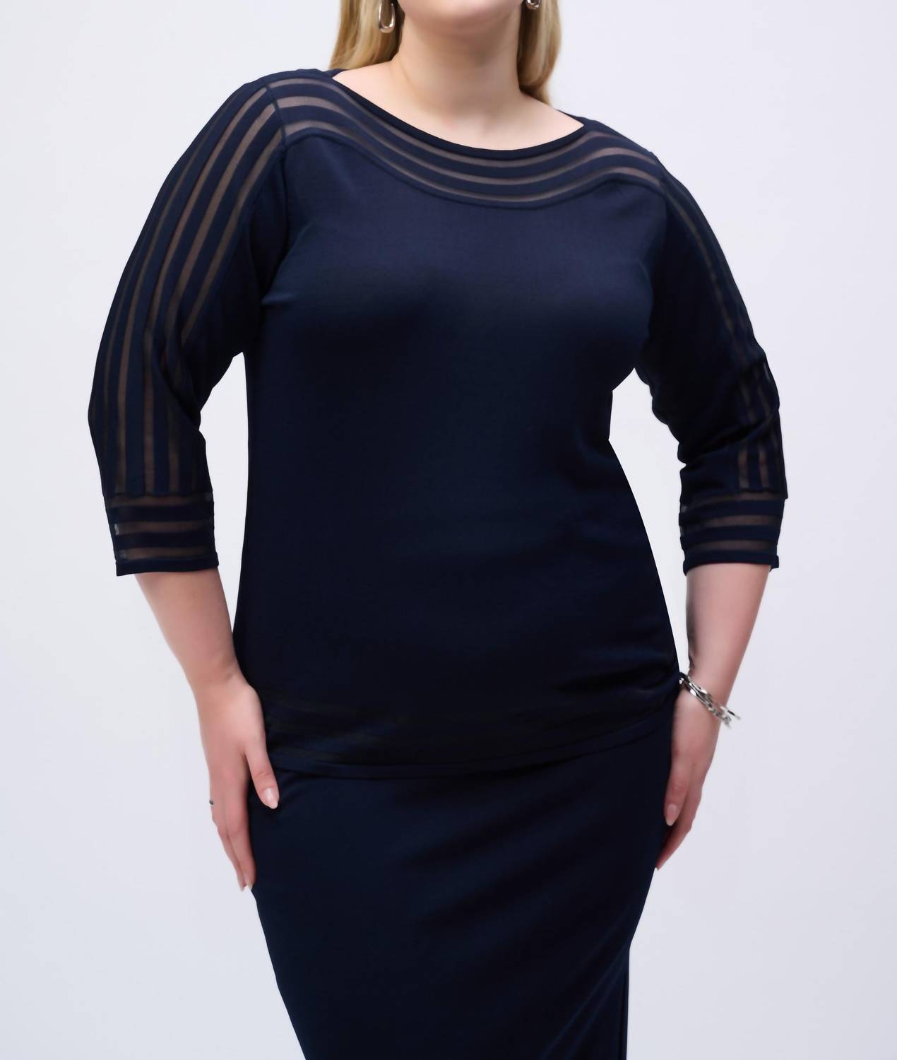 Joseph Ribkoff - Sweater Knit Pullover with Mesh Stripe Detail