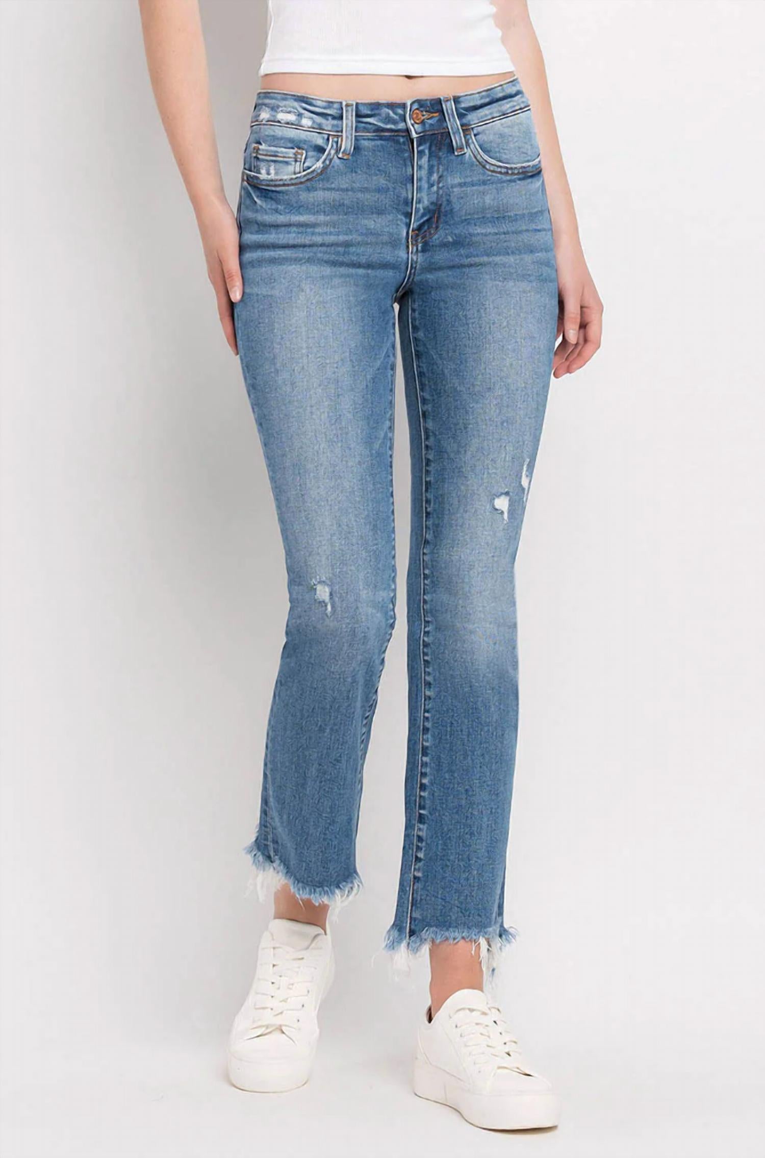 Flying Monkey - Mid-rise Destructed Hem Crop Bootcut Jeans