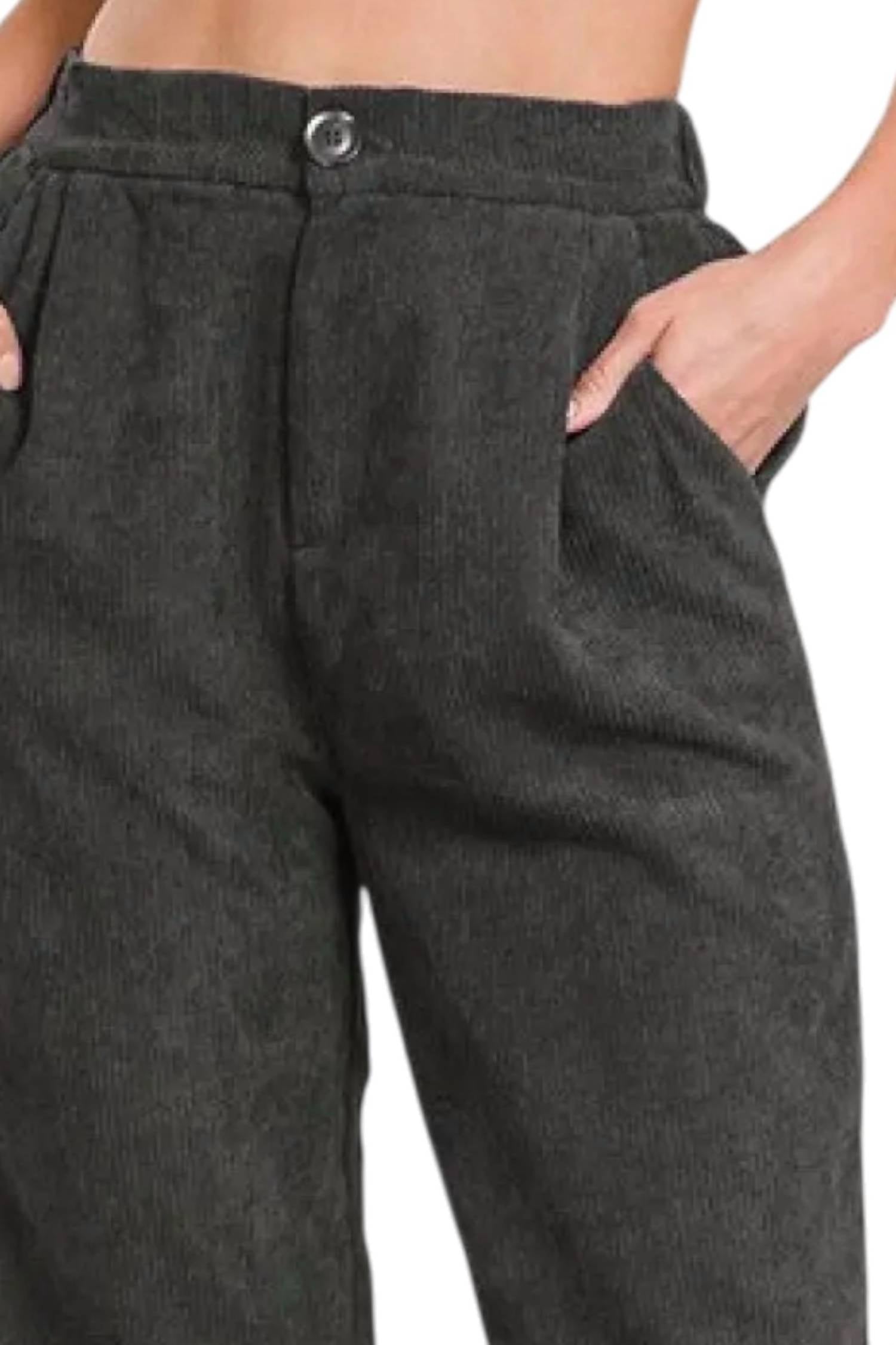 Zenana - High Rise Corduroy Pants With Pockets