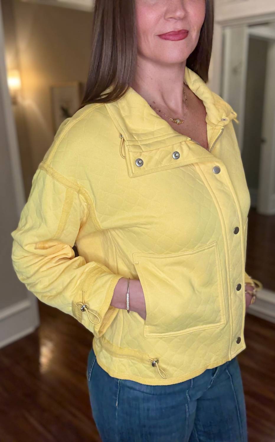 Multiples Long Sleeve Snap Front Jacket in daffodil - women's jacket - alternate view