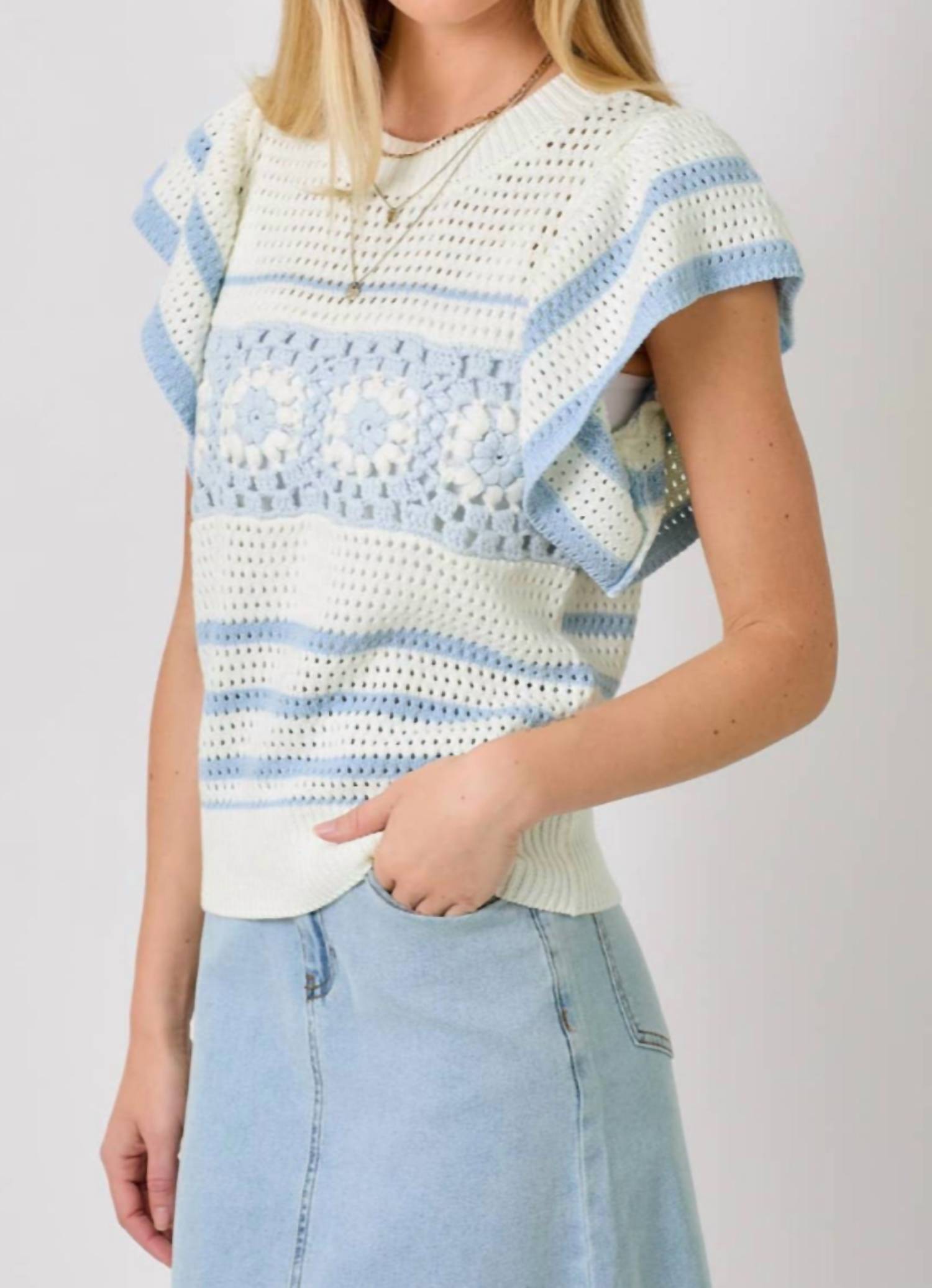 Mystree - Flutter Sleeve Crochet Top