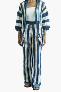 Little Trendy - Cover Up Button Up Tops With Pants Crochet Set