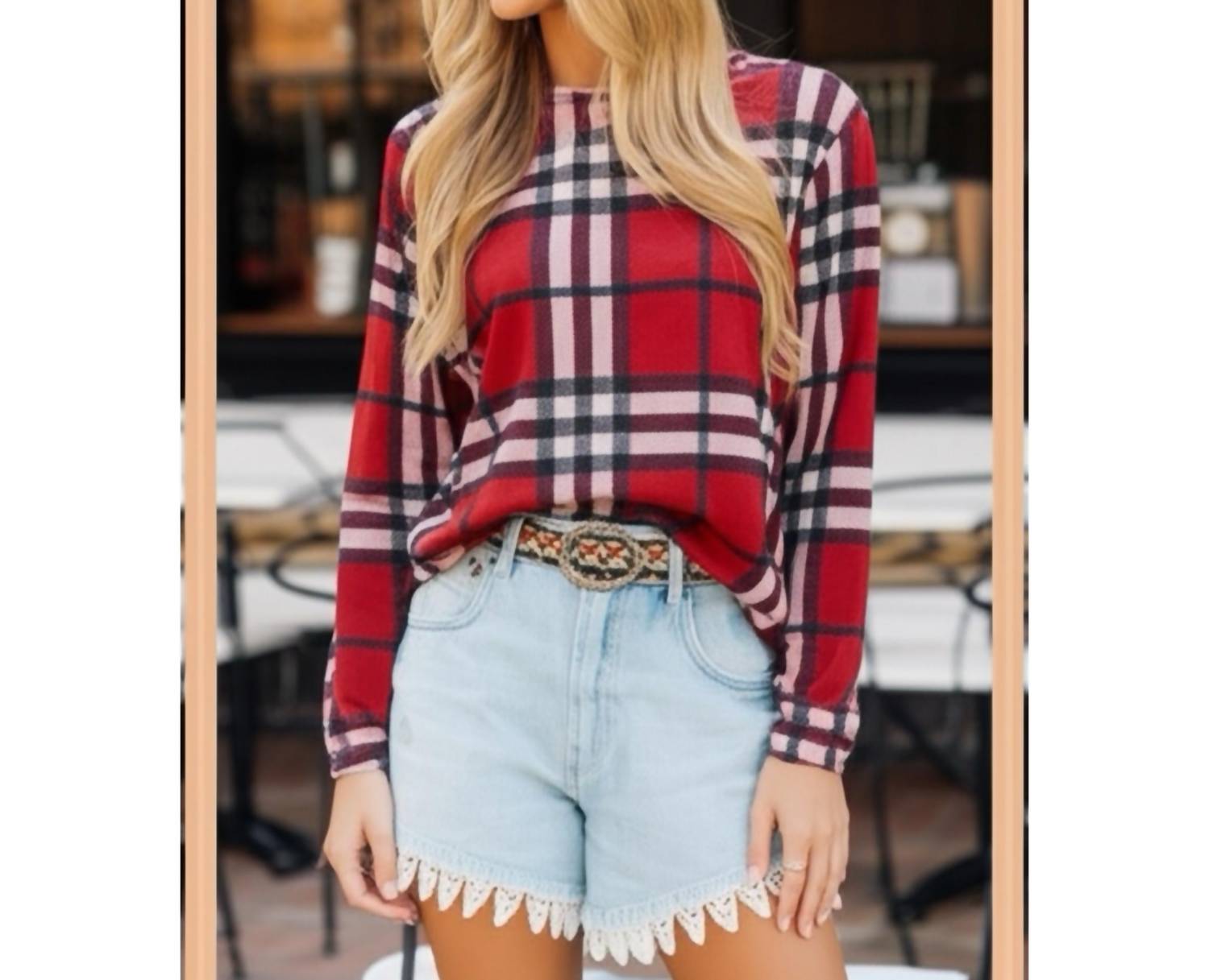 First Love By Lovelyn - Plaid Light Knit Sweater