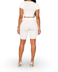 Maypink - Doing Me Eyelet Detail Matching Crop Short Set