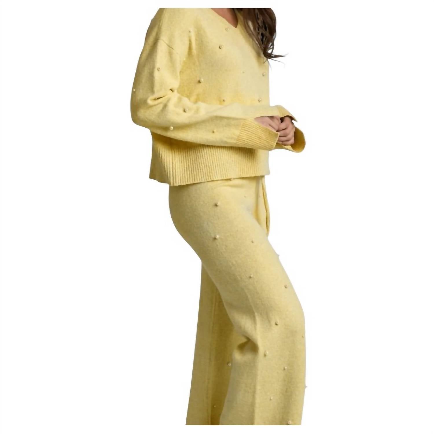 Fantastic Fawn - Knit Sweater & Pants Set With Pearl Trim