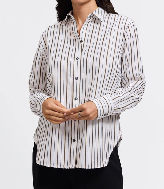 Foxcroft - Meghan Metallic Stripe Long Sleeve Shirt