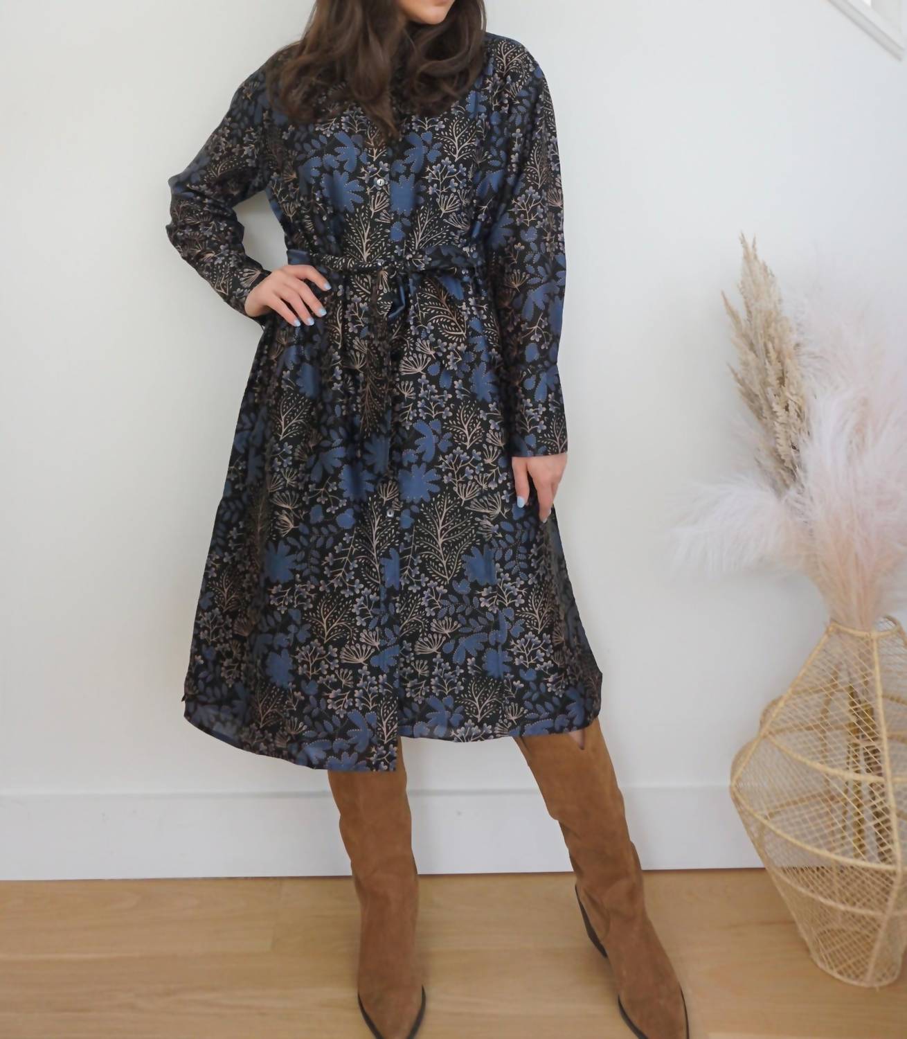 NIBI MTK Zoey Midi Dress in blue flower - women's dress - view 4