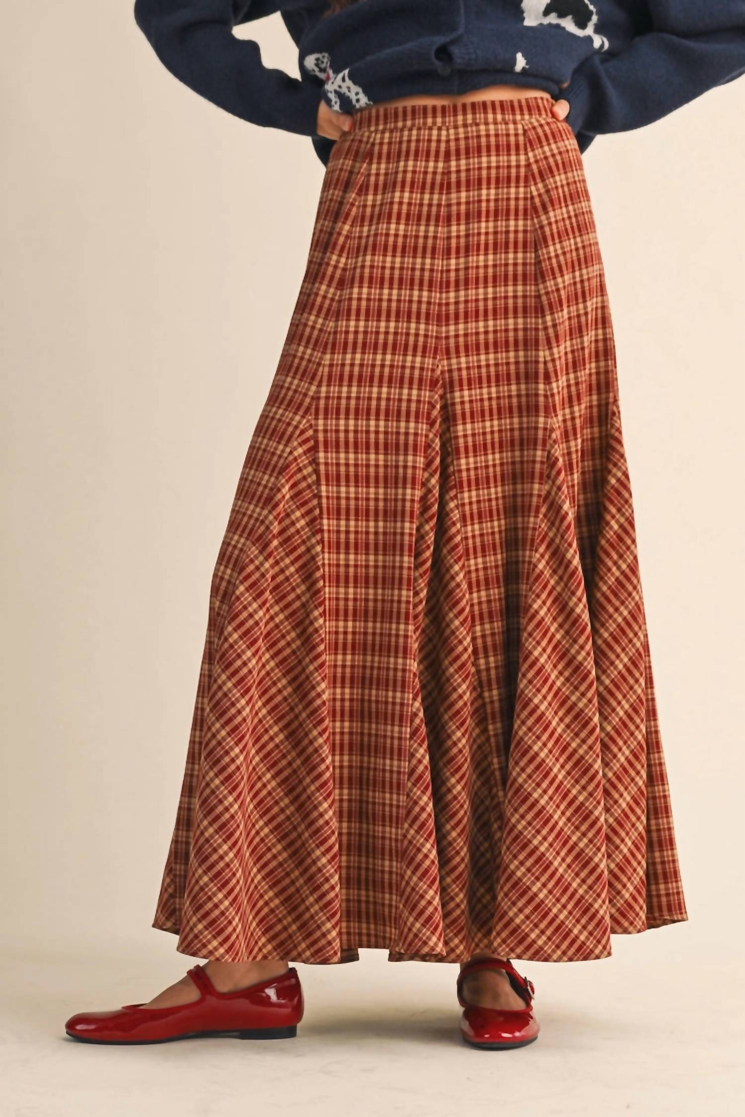 &merci Plaid Maxi Skirt in burgundy - women's skirt - alternate view