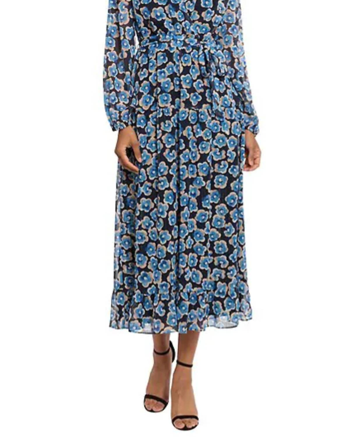 Maggy London - Long Sleeve Faux Wrap Midi Dress