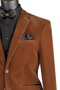 Vinci Philosophy Men's Slim Fit Velvet Sport Coat in bourbon - men's jacket - detail view