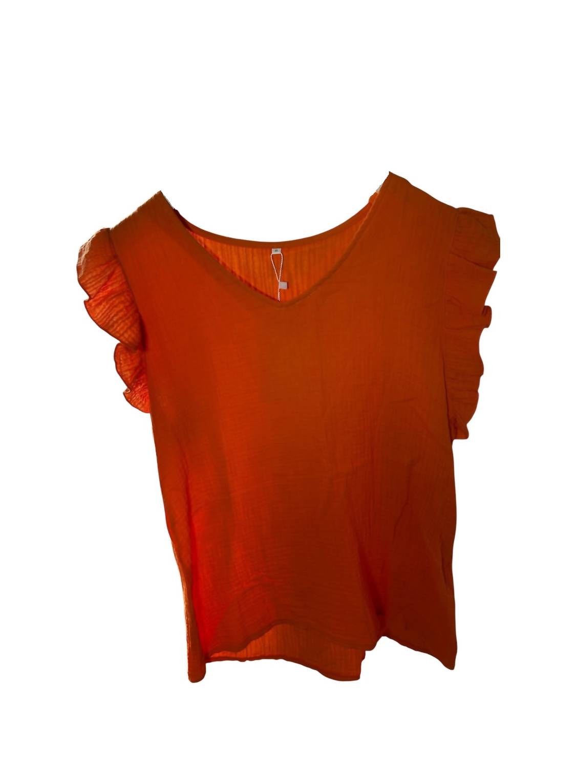 Ninexis - Women's Gauze Ruffle Short Sleeve V-neck Top