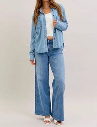 Judy Blue Western Denim Shirt in blue - women's shirt - alternate view