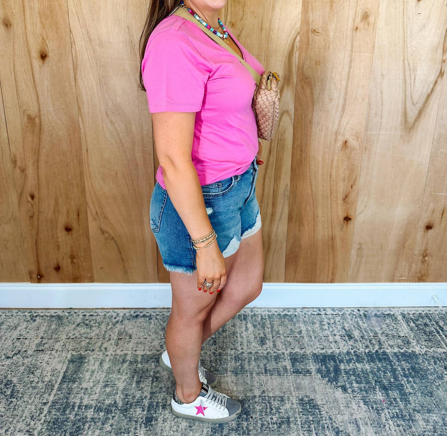 Another Love Jordan Short Sleeve Tee in pink tuberose - women's t-shirt - detail view