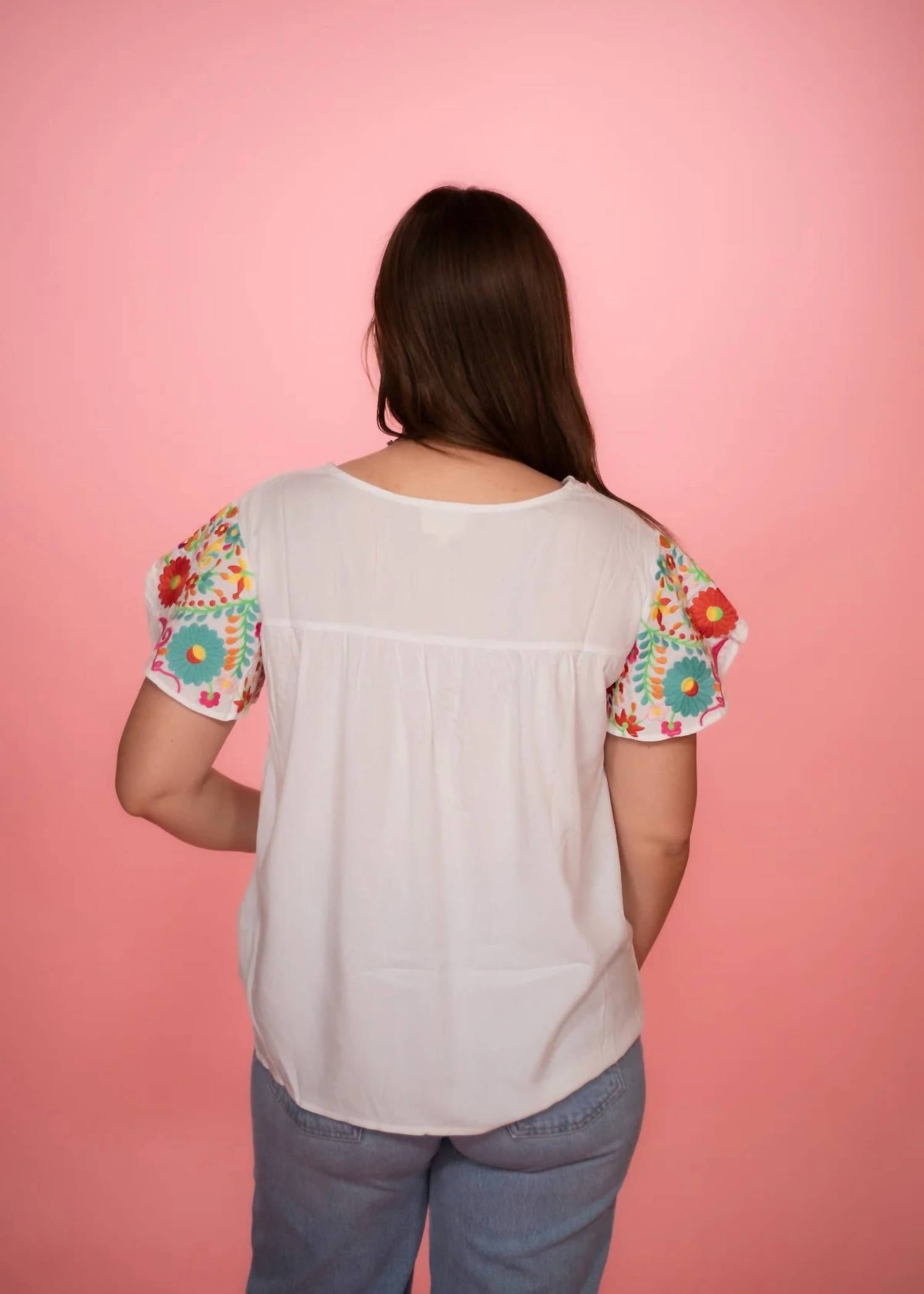 Layerz Clothing - Embroidered Shimmer Butterfly Sleeve Top