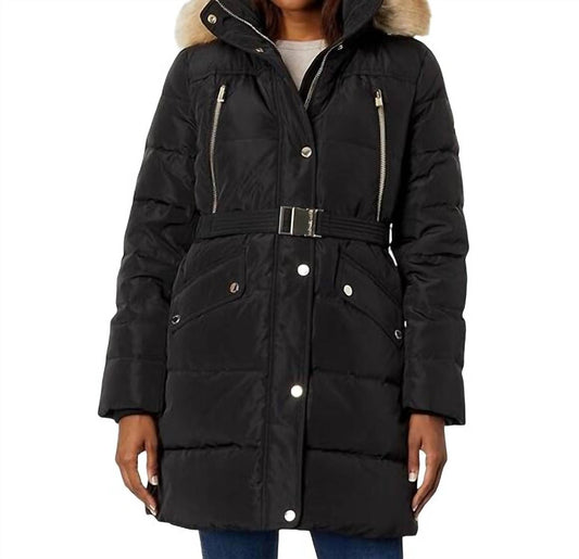 Michael Kors - Belted Faux Fur 3/4 Length Puffer Coat
