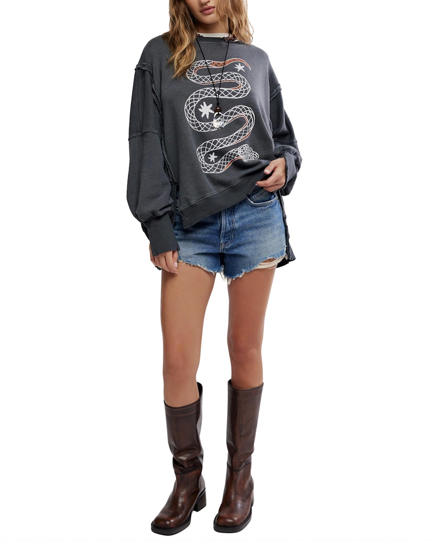 Free People - Camden Snakes Graphic Pull Over Sweatshirt