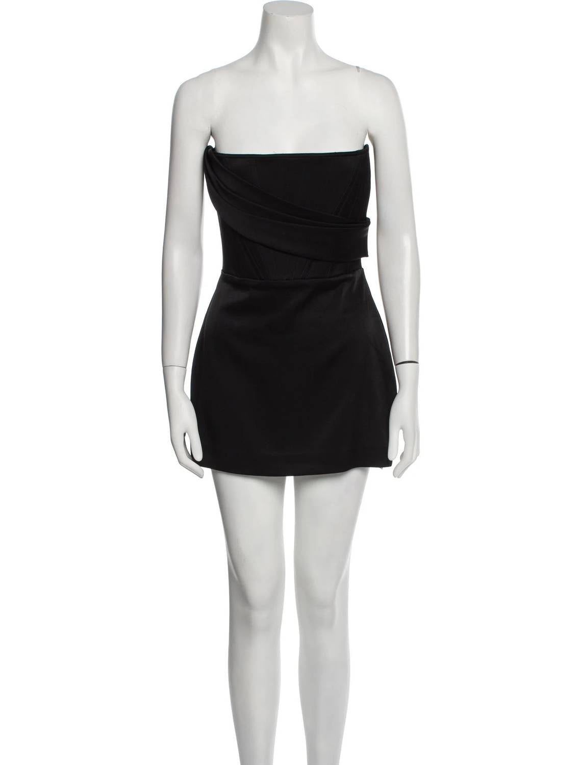 Alex Perry - Satin Crepe Strapless Corset Drape Mini Dress