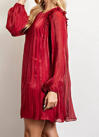 Glam - Ava Long Sleeve Pleated Shift Mini Dress