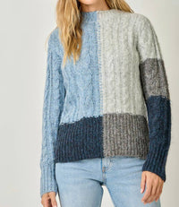 mystree Color Block Cable Knit Sweater in blue navy - women's sweater