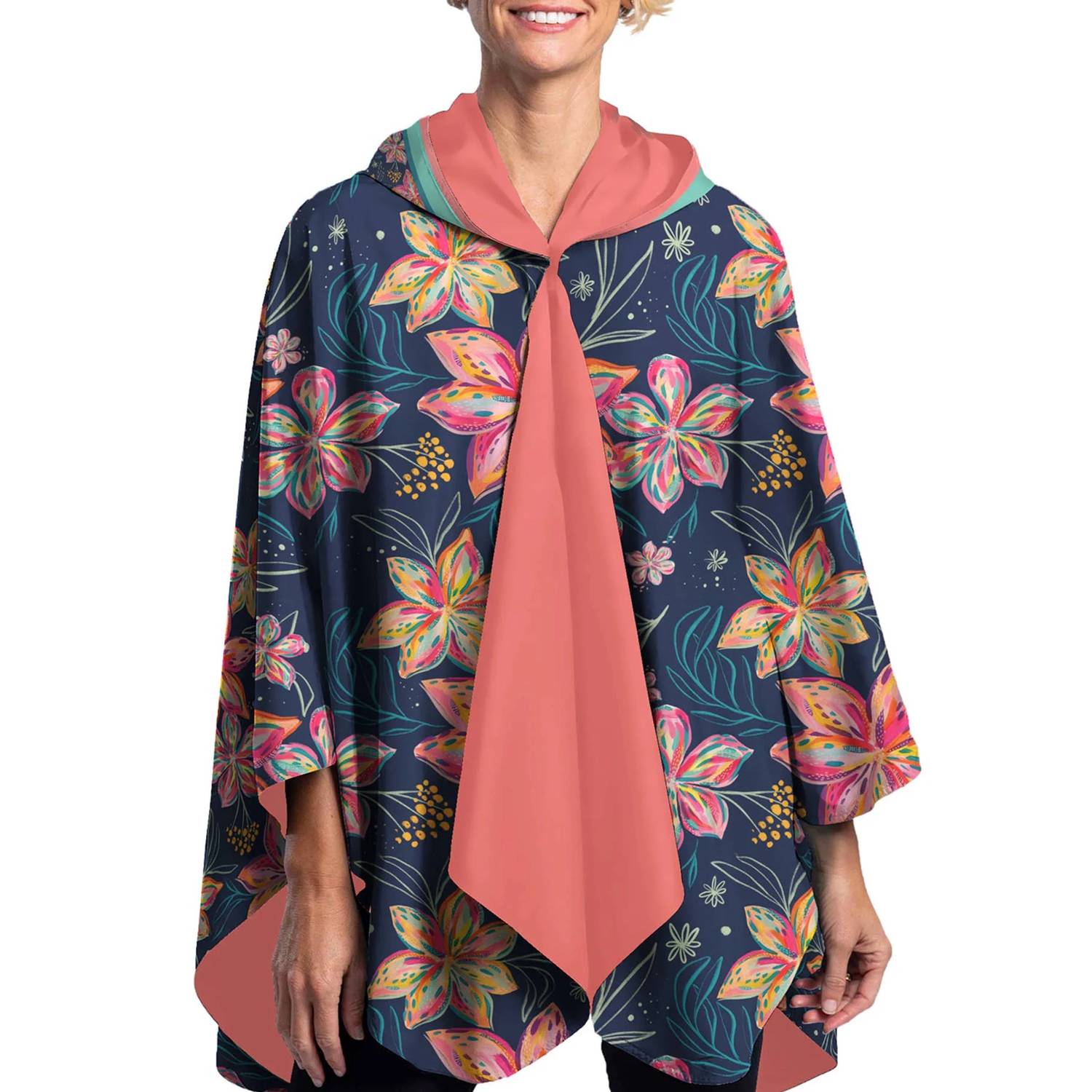Raincaper - Ettavee Bold Flowers Floral Poncho