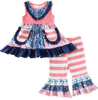 Okie + Lou - Girls Frills & Stripes Two Piece Set