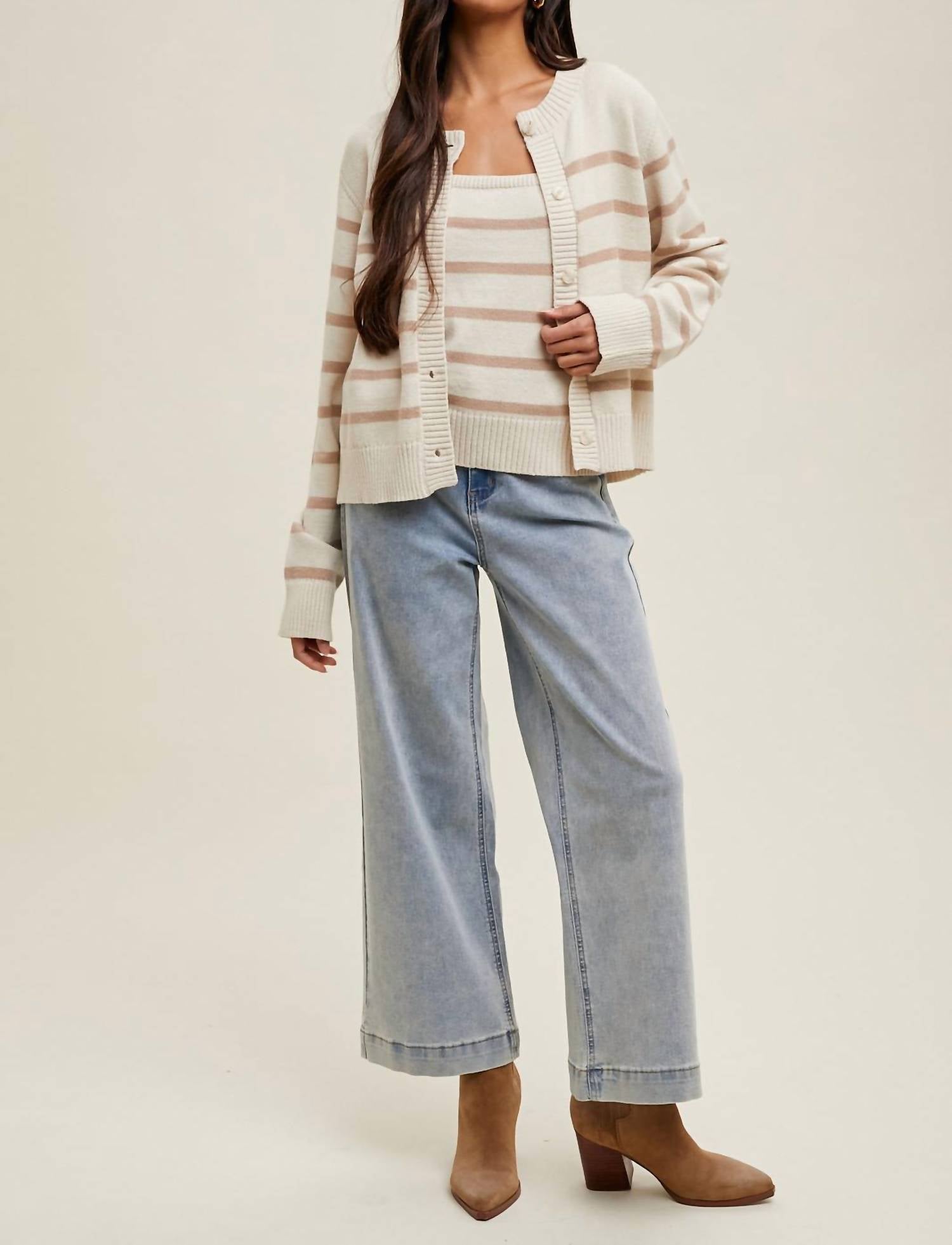 Wishlist - Striped Cami And Cardigan Set