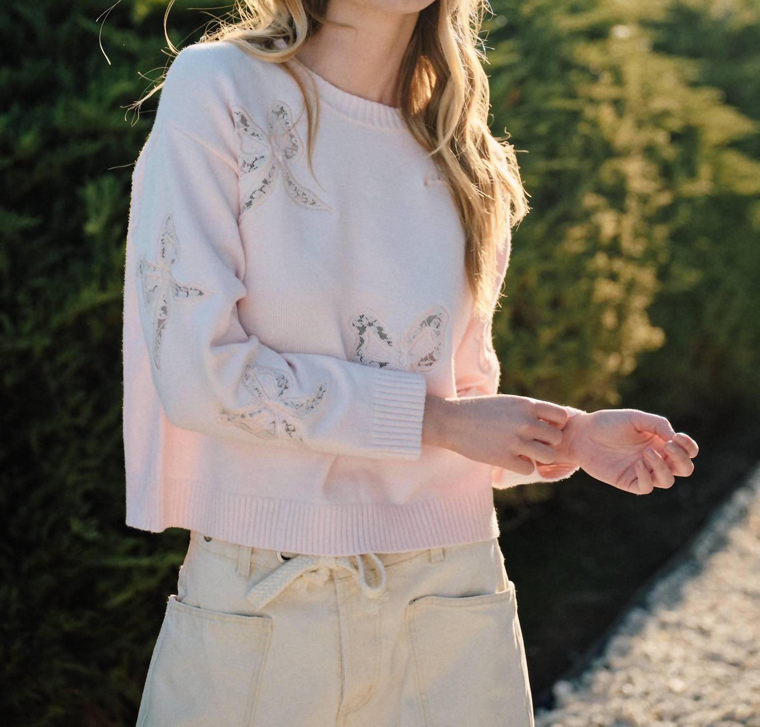 Aaron & Amber - Lace Bow Spring Sweater