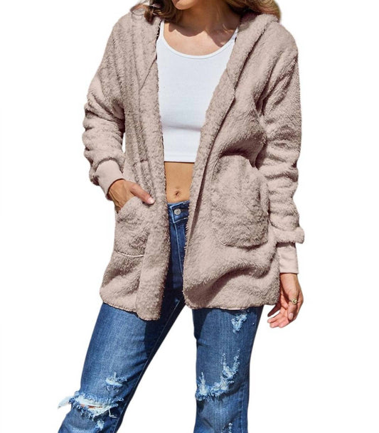 Double Take - Full Size Teddy Hooded Jacket with Pockets