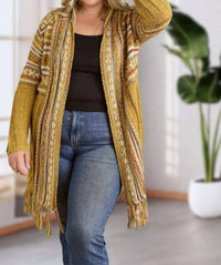 ADORA Maya Fringe Hem Aztec Cardigan -plus in mustard - women's sweater - view 4