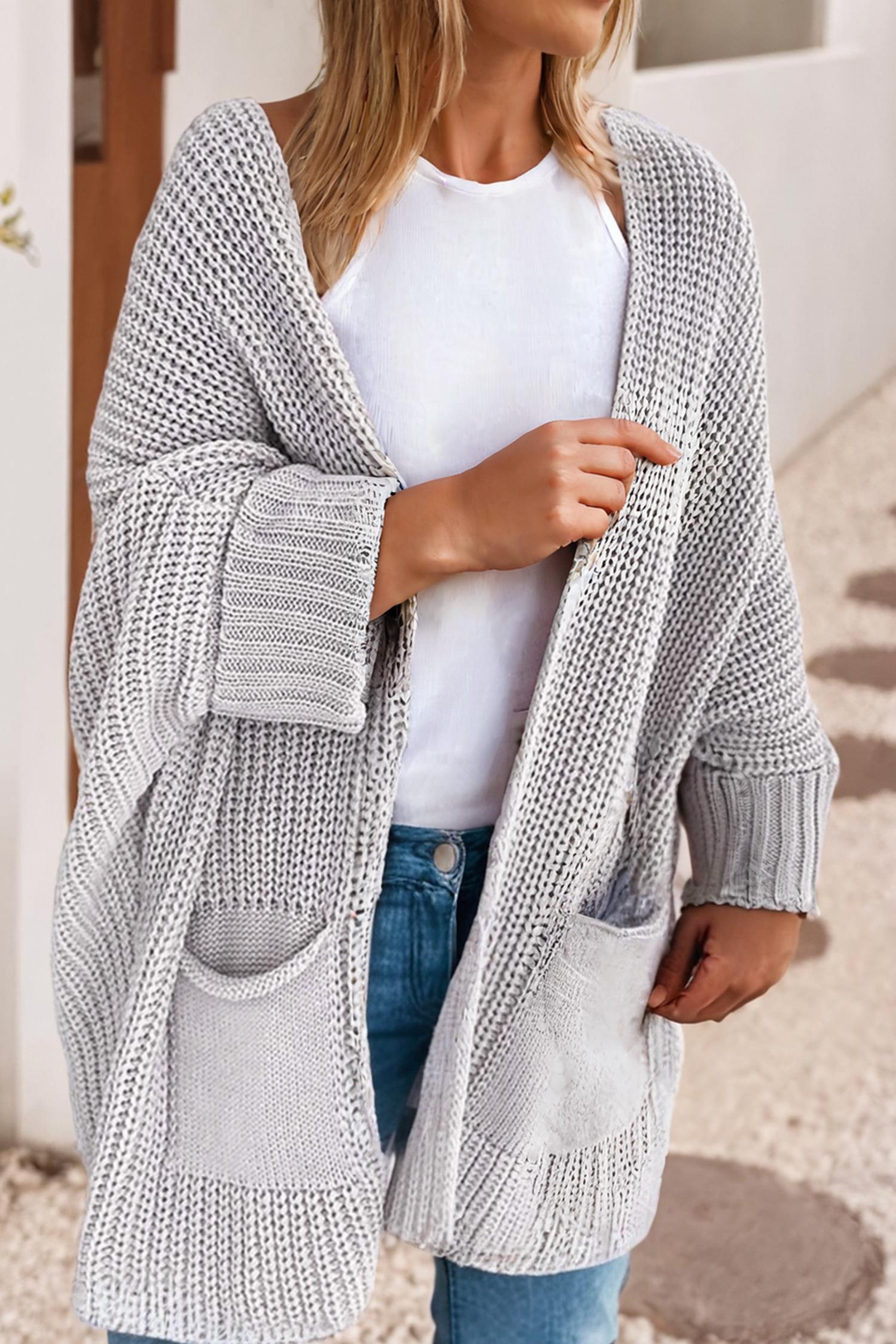 Little Daisy Closet - Oversized Fold Over Sleeve Open Front Cardigan