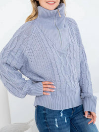 OVERSIZED CABLE-KNIT HALF-ZIP SWEATER