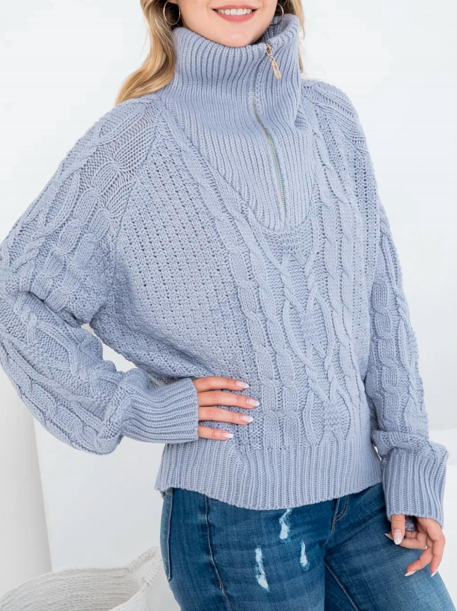 OVERSIZED CABLE-KNIT HALF-ZIP SWEATER