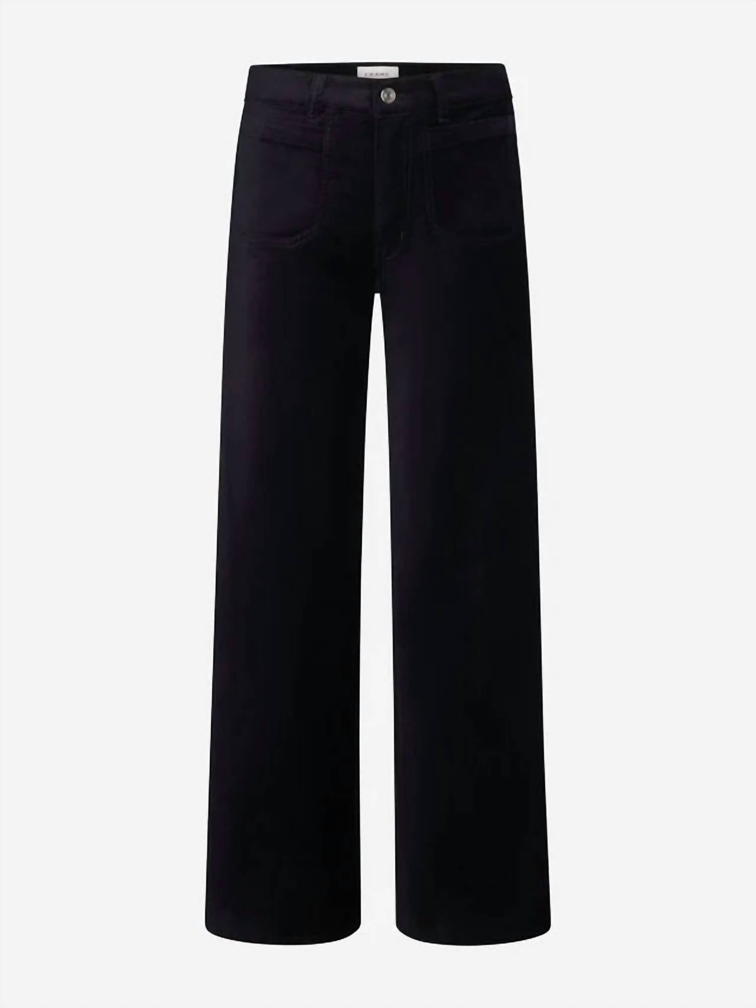 FRAME Le Slim Palazzo Modernist Pocket Pant in navy velvet - women's pants - detail view