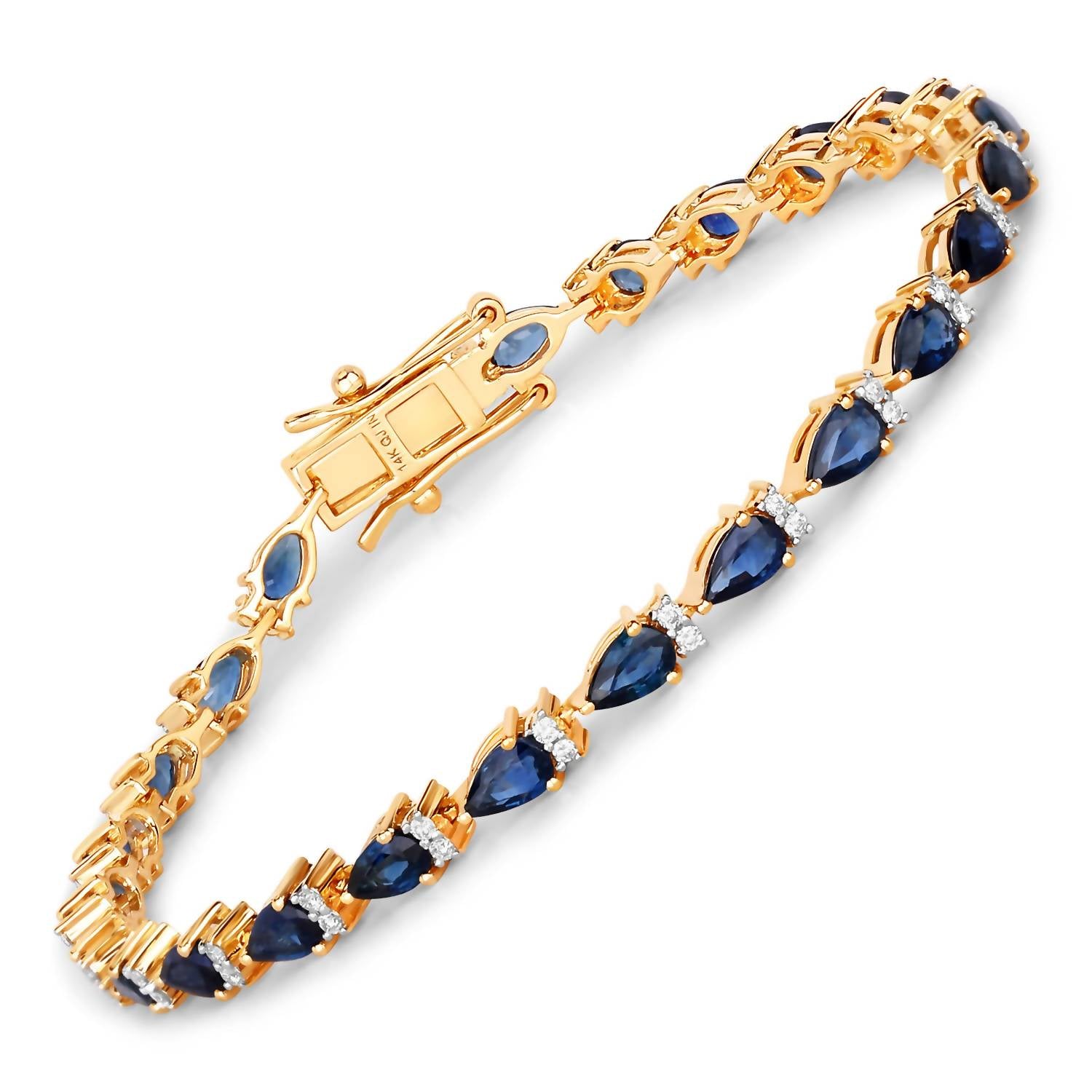 Diana M Jewels Women's Pear Natural Blue Sapphire Bracelet (5.40 Ct) - Elegant in 14k yellow gold - women's jewelry