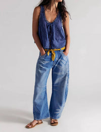 Free People - Good Luck Printed Barrel Jeans