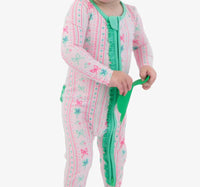 RuffleButts Baby Girl's Clover Bows & Wishes Footed Ruffle One-piece Pajama in pink - kids' item - alternate view