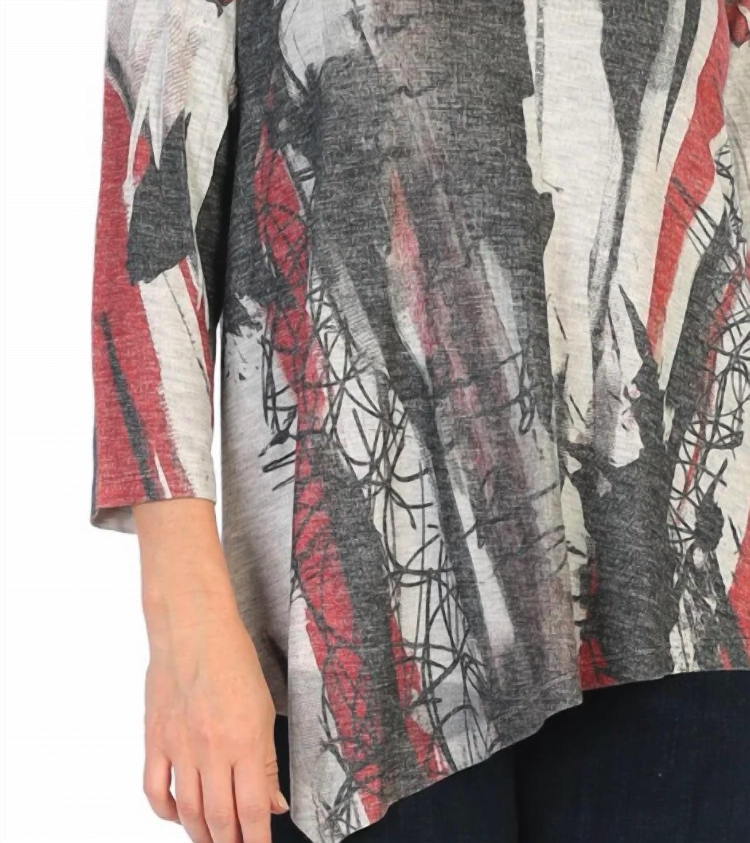 Jess & Jane Juliet Knit Jersey Asymmetric Top in modern abstract - women's blouse - view 4