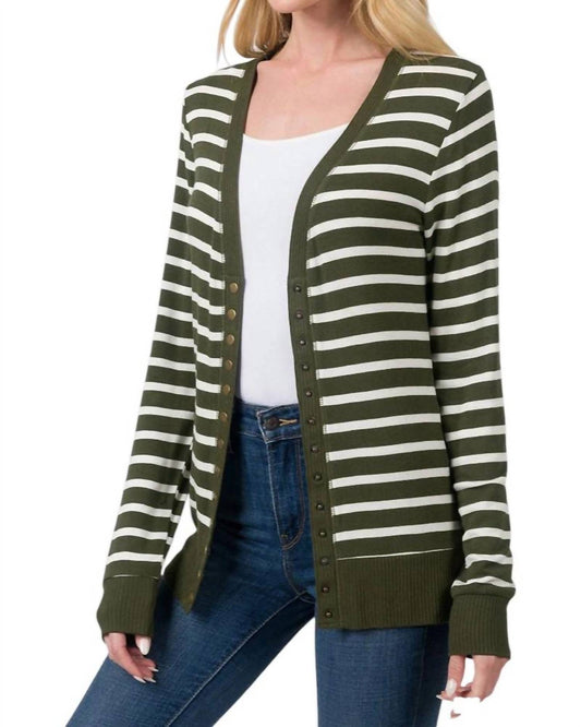 Zenana - Nellie Striped Snap Button Cardigan