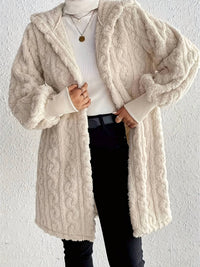 Rosa Clothing hooded plush threaded cuff midi coat in milk white - women's jacket