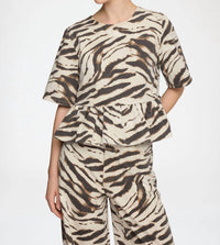 Ganni - Print Denim Flounce Top