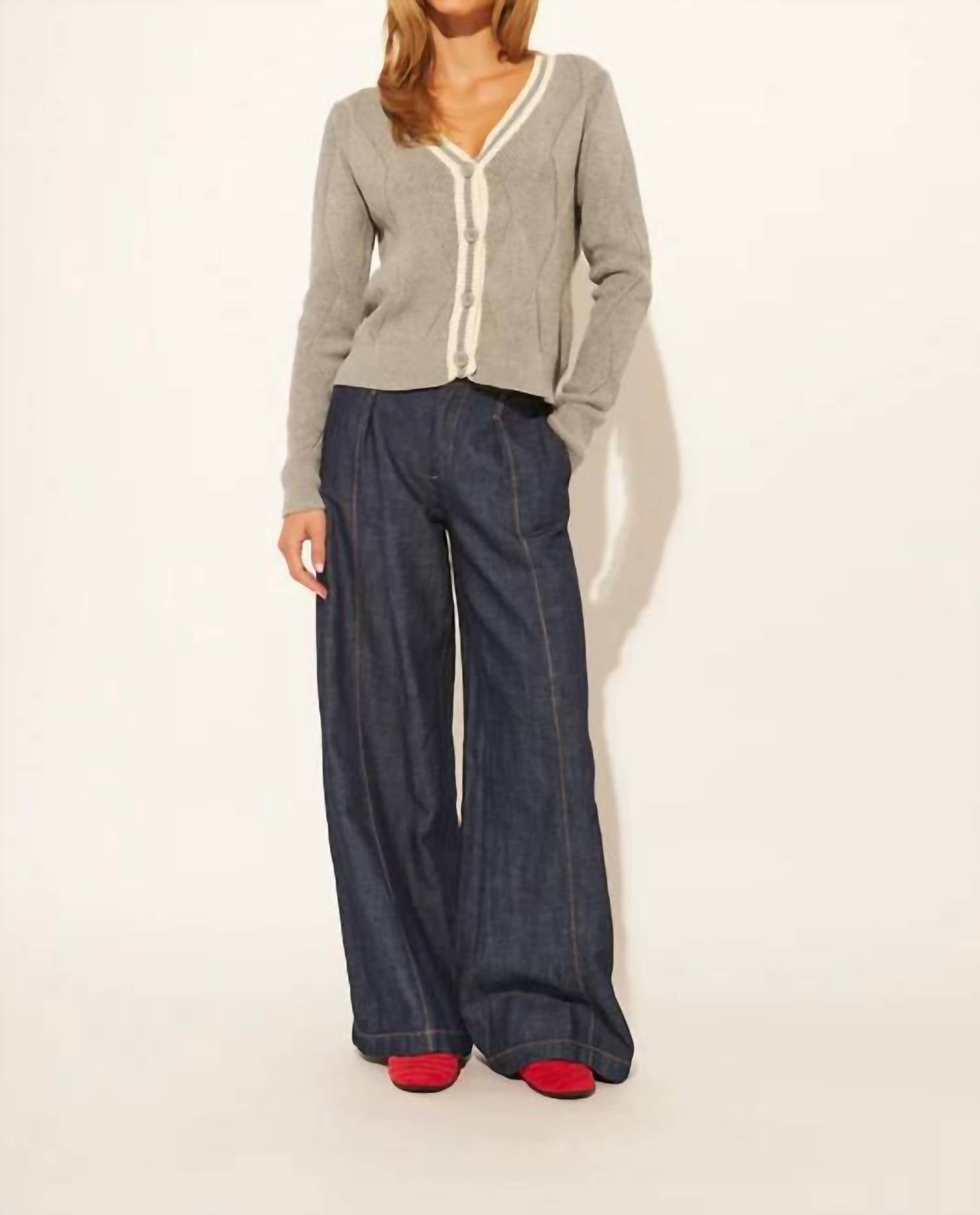 JOHN + JENN Jameson Sweater in campus grey w white strpe - women's sweater