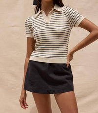 Sky To Moon - Short Sleeve Striped Knit Polo Top