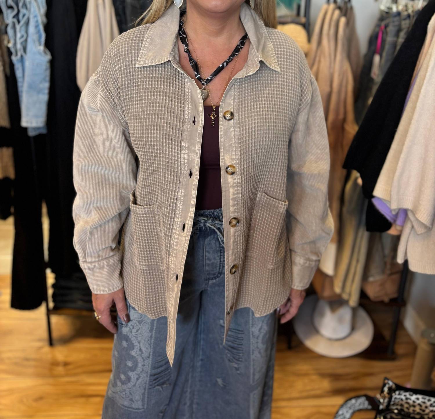 Easel - Zola Waffle Shirt Jacket