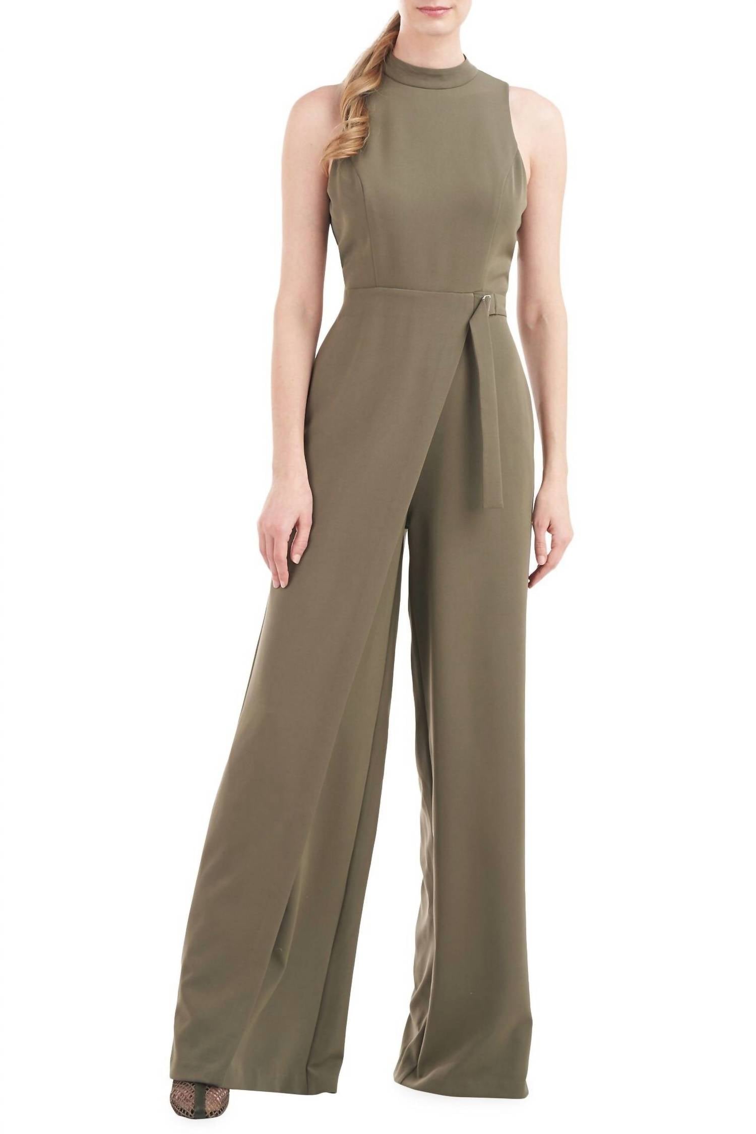 Kay Unger - Women's Mock Neck Sleeveless Stretch Crepe Jumpsuit