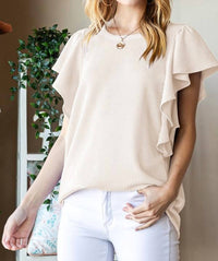 Heimish Usa - Ruffled Sleeve Solid Ribbed Top