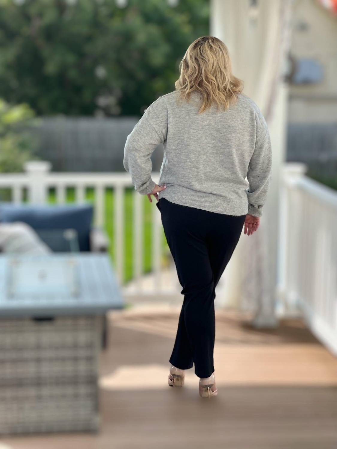 Amelia K. Luxe Lofty Pearl Sweater in grey - women's sweater - detail view
