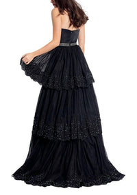 Rachel Allan - Lace Appliqued Strapless Gown